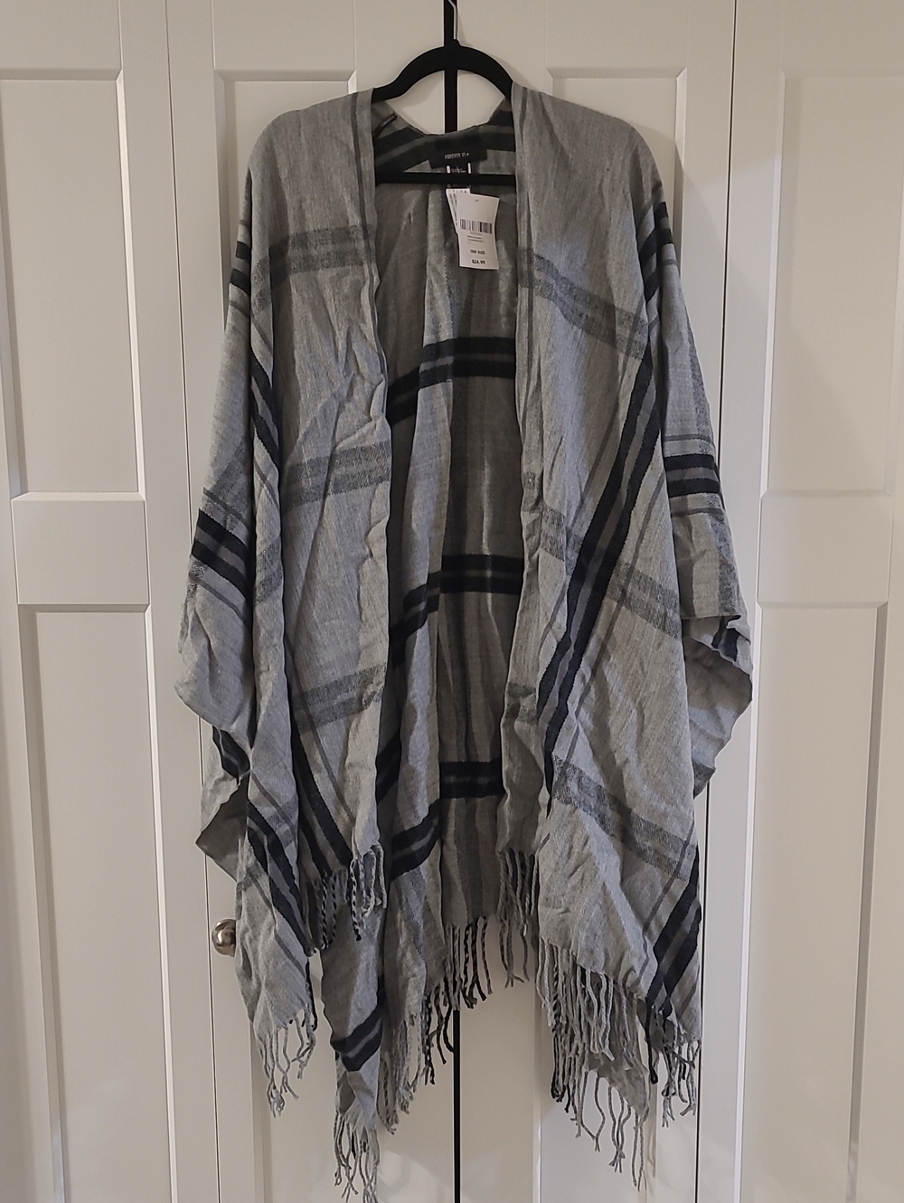 Forever 21 Woven Gray Plaid Fringe Shawl